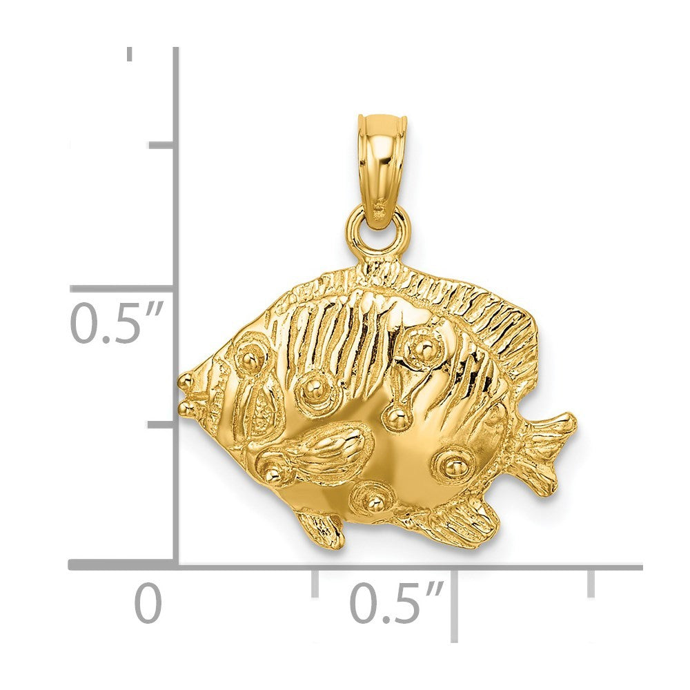 14k Yellow Gold 2-D Polished Engraved Fish Charm