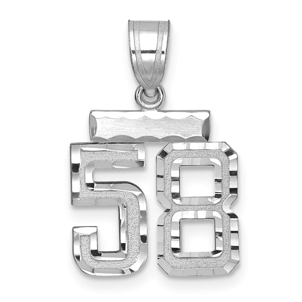 14k White Gold Small Brushed Diamond-cut Number 58 Charm Pendant for Women