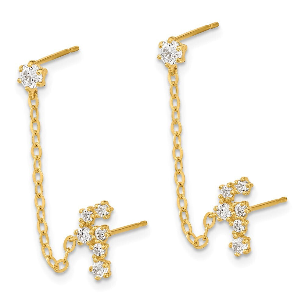 14k Yellow Gold Cubic Zirconia Double Post w/Chain Constellation Earring