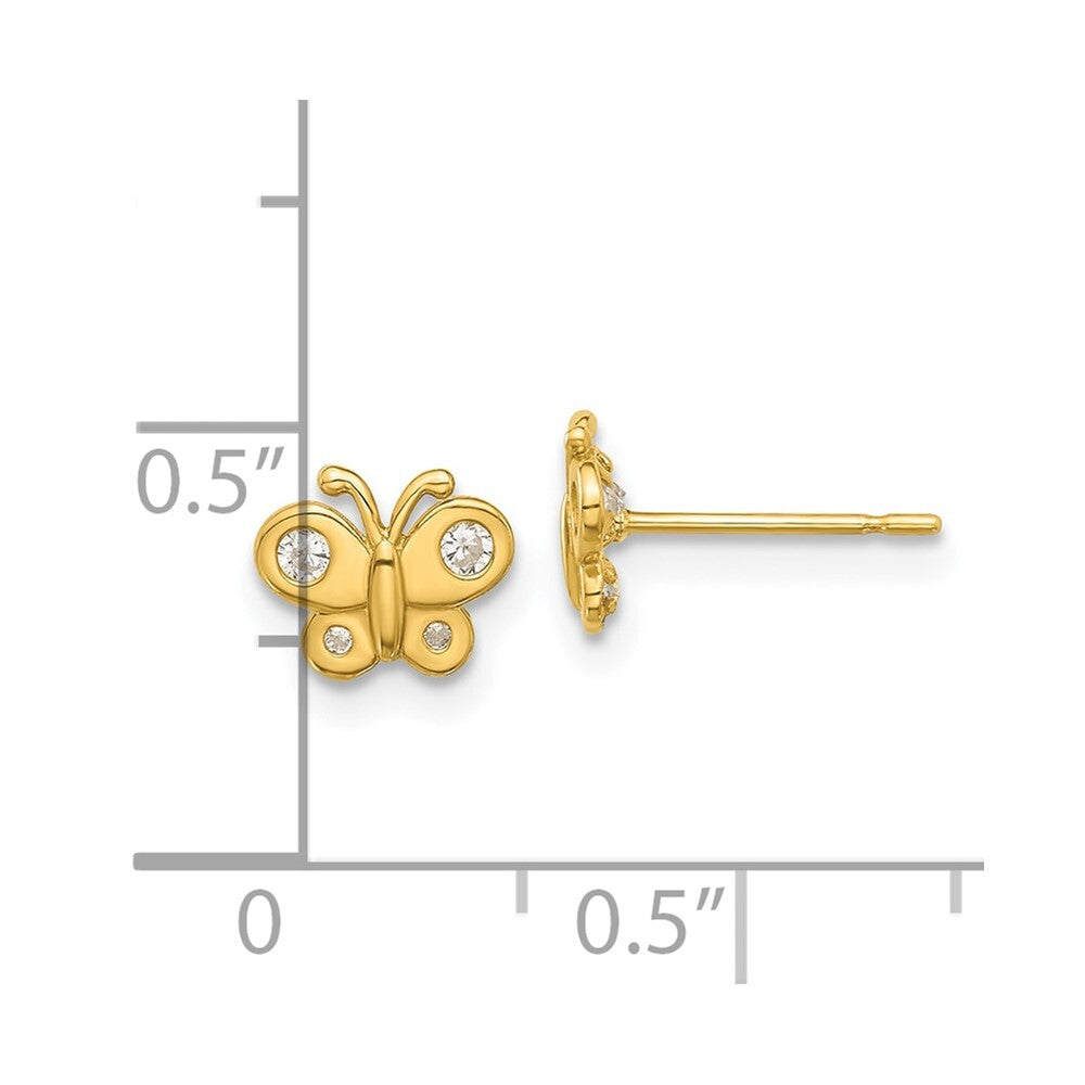 14k Yellow Gold Polished Cubic Zirconia Butterfly Stud Earrings Gift for Women