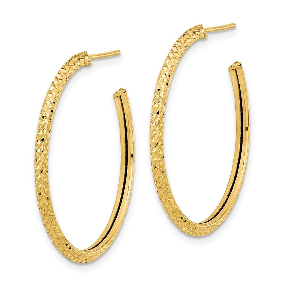 14k Yellow Gold 2x25mm Polished Diamond-cut Round Hoop Earrings