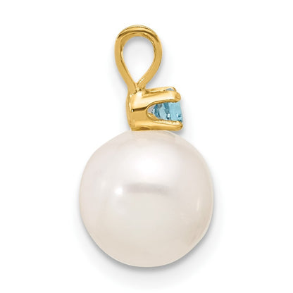 14k Yellow Gold 8-8.5mm Freshwater Cultured Pearl & Blue Topaz Pendant