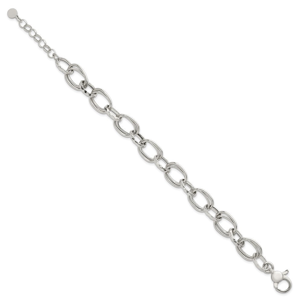 Sterling Silver  Double Link and Faceted Link 8" with 1" Extender Bracelet