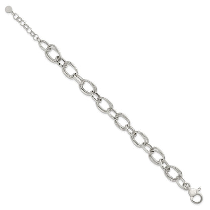 Sterling Silver  Double Link and Faceted Link 8" with 1" Extender Bracelet