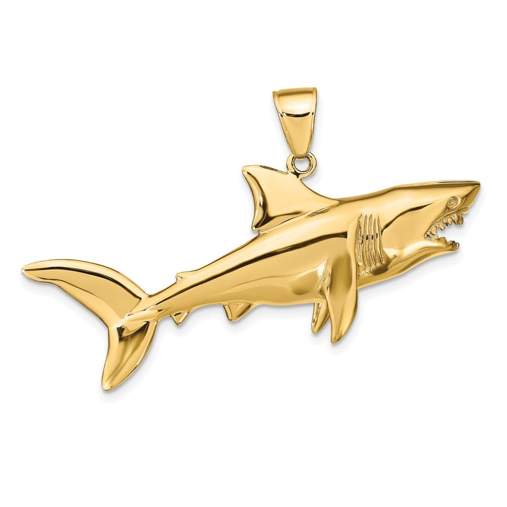 14k Yellow Gold Polished 3-D Shark Pendant