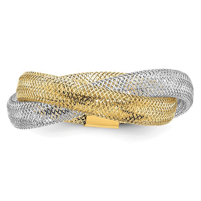 14K Yellow Gold with Rhodium Woven Mesh Stretch Ring