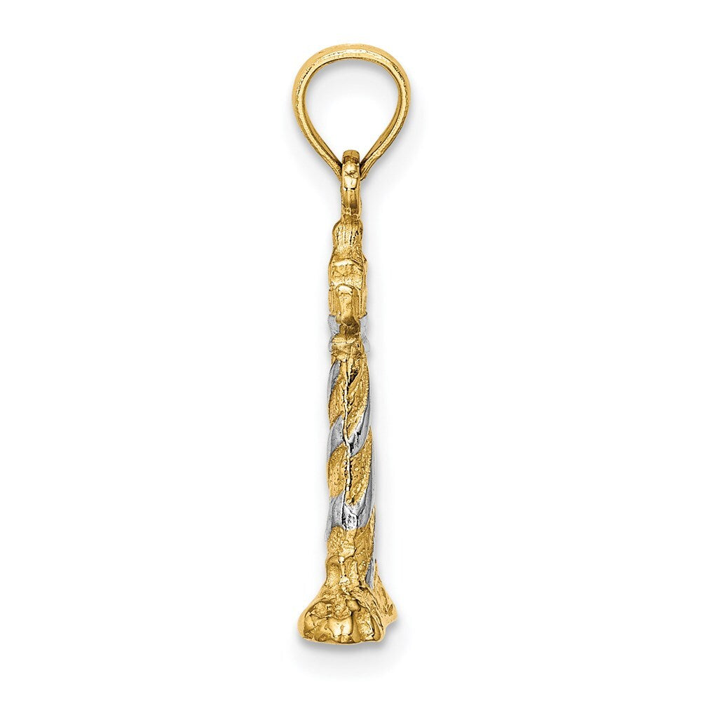 14k Yellow Gold Rhodium 3-D Lighthouse Charm Pendant for Women