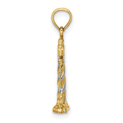 14k Yellow Gold Rhodium 3-D Lighthouse Charm Pendant for Women