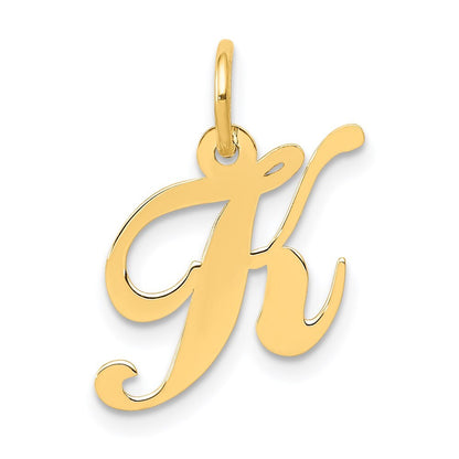 14k White Gold Small Fancy Script Letter K Initial Charm Pendant for Women