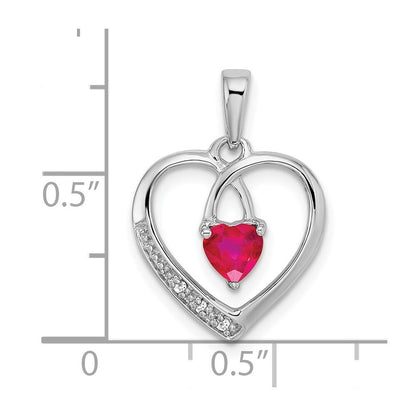 14k White Gold Ruby and Diamond Heart Pendant for Women
