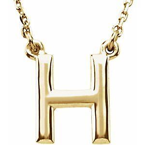 14k Yellow Gold Block Initial H Pendant Necklace 16" for Women