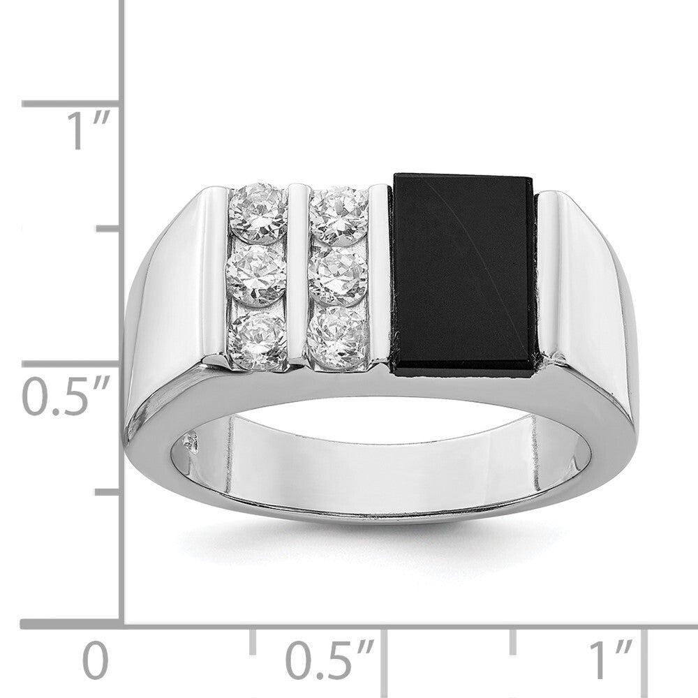 Sterling Silver Rhodium-plated Men's Cubic Zirconia and Onyx Ring Size 10