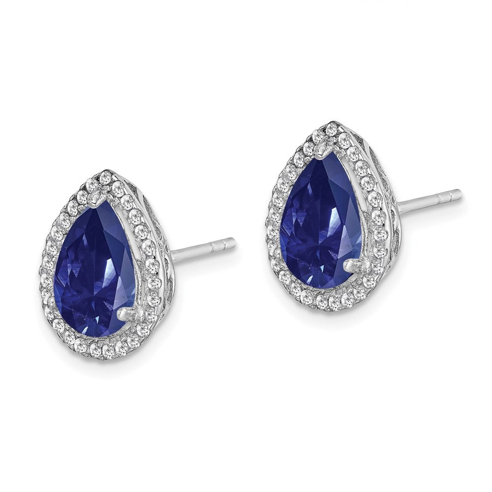 Sterling Silver Rhodium Created Sapphire & CZ Earrings