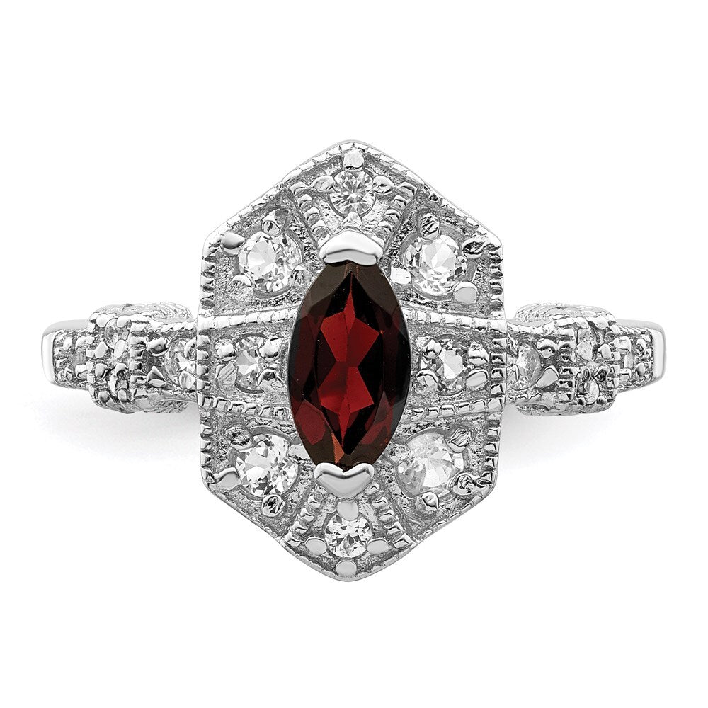 Sterling Silver Rhodium-plated Dark Red Marquise Cubic Zirconia Ring Size 8