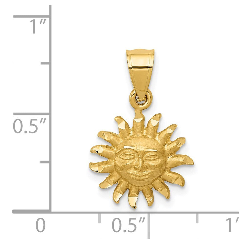 14k Yellow Gold Satin Diamond-cut Sun Pendant for Women