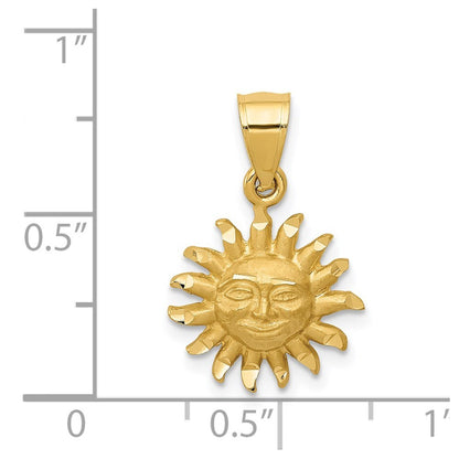 14k Yellow Gold Satin Diamond-cut Sun Pendant for Women