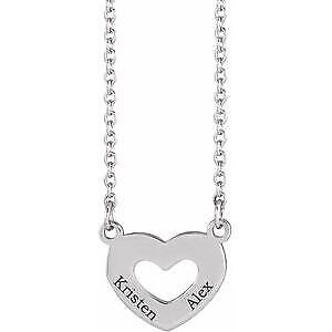 14k White Gold Engravable Family Heart 18" Necklace Gift for Women