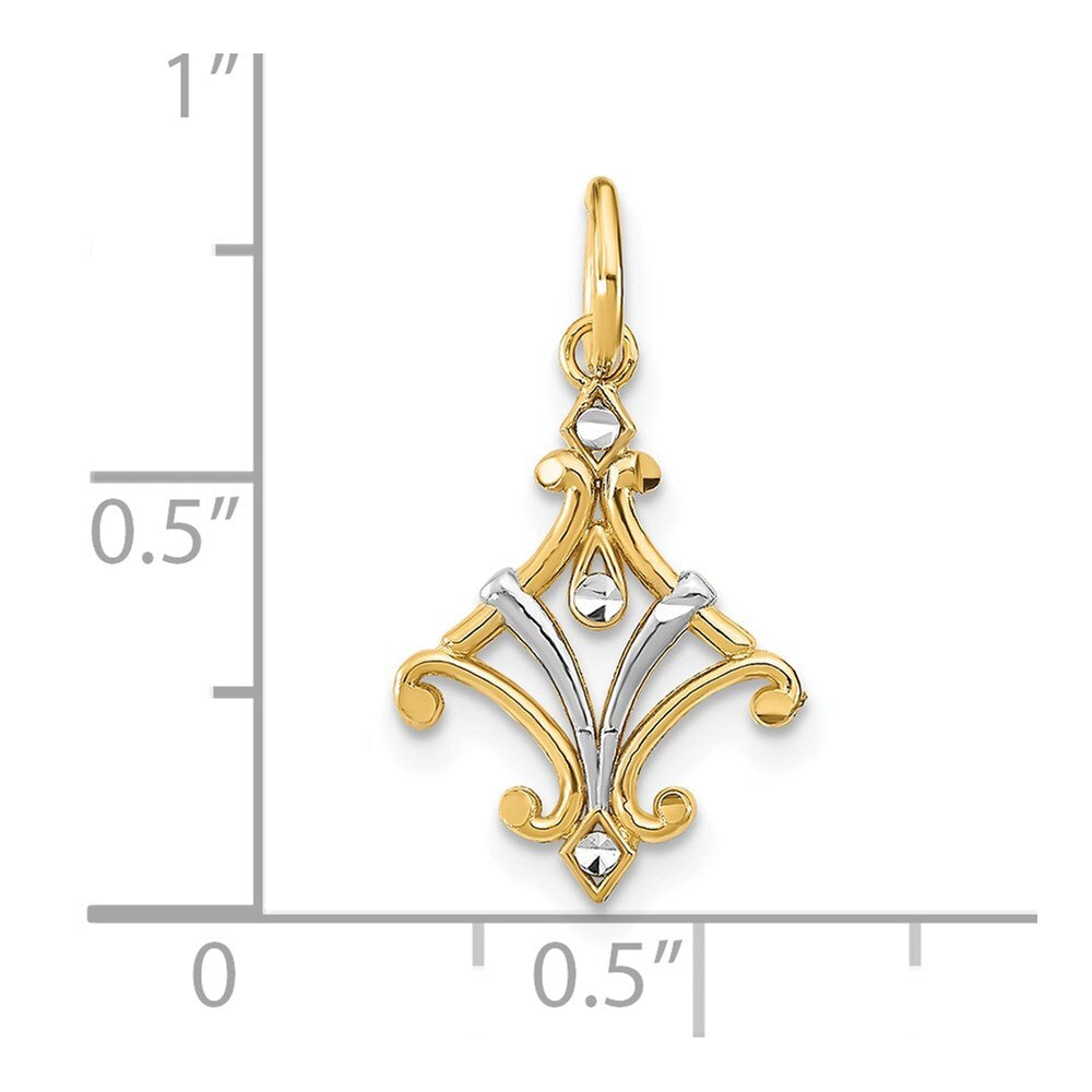 14k Yellow Gold Rhodium Diamond-Cut Chandelier Style Charm Pendant for Women