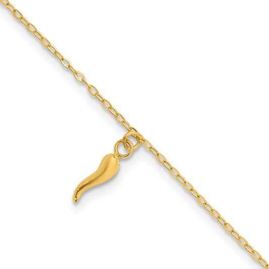 14k Yellow Gold  Italian Horn Dangle 6.5" Childrens Bracelet Plus 0.75" Extender
