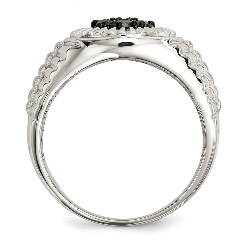 Sterling Silver Rhod-plated Mens Black Diamond Polished/Satin Ring Size 10