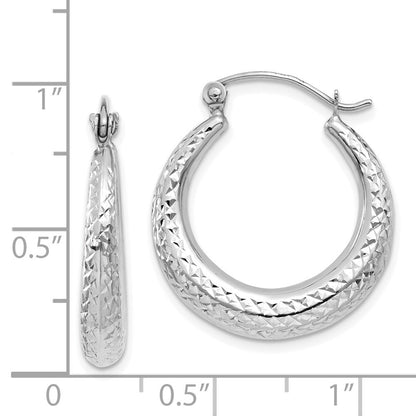 14K White Gold Diamond Cut Hollow Hoop Earrings Gift for Women