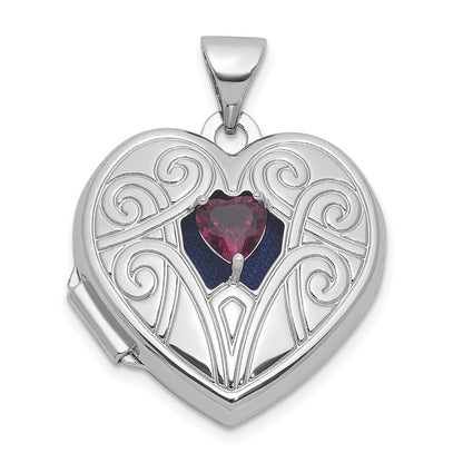 Sterling Silver Rhodolite Garnet June Birthstone 18mm Heart Locket