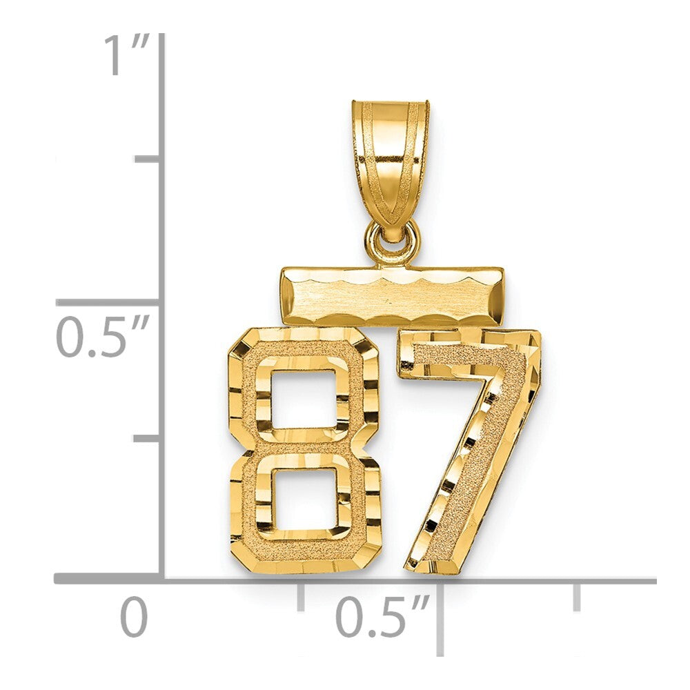 14k Yellow Gold Small Brushed Diamond-cut Number 87 Charm Pendant for Women