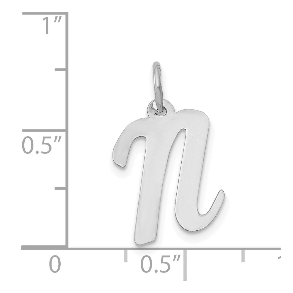 14k White Gold Medium Script Letter N Initial Charm Pendant for Women