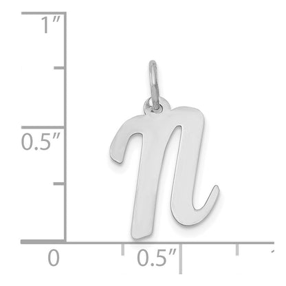 14k White Gold Medium Script Letter N Initial Charm Pendant for Women
