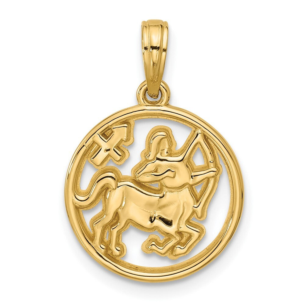 14k Yellow Gold Polished Round Sagittarius Pendant for Women