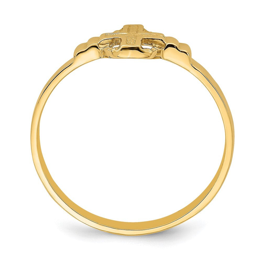 14K Yellow Gold Polished Cross In Circle Ring Size 7