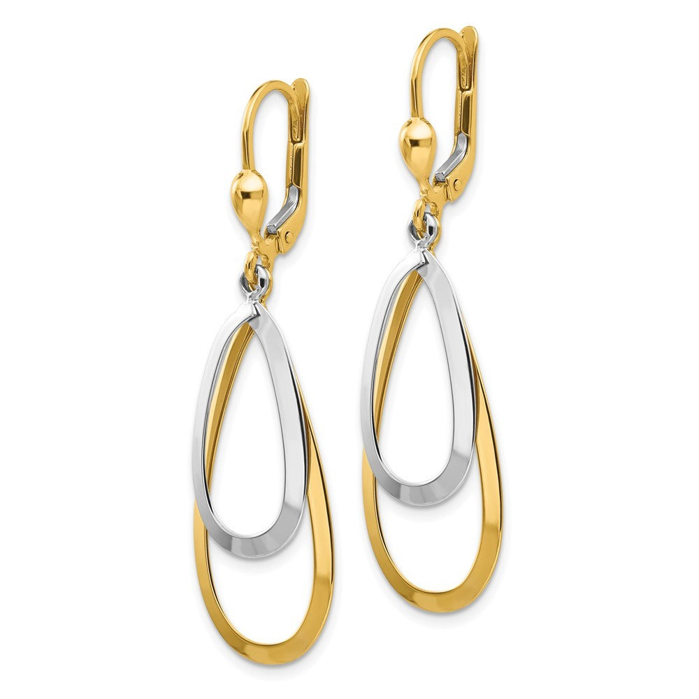 14k Two-tone Oval Drop Dangle Tear Drop Earrings
