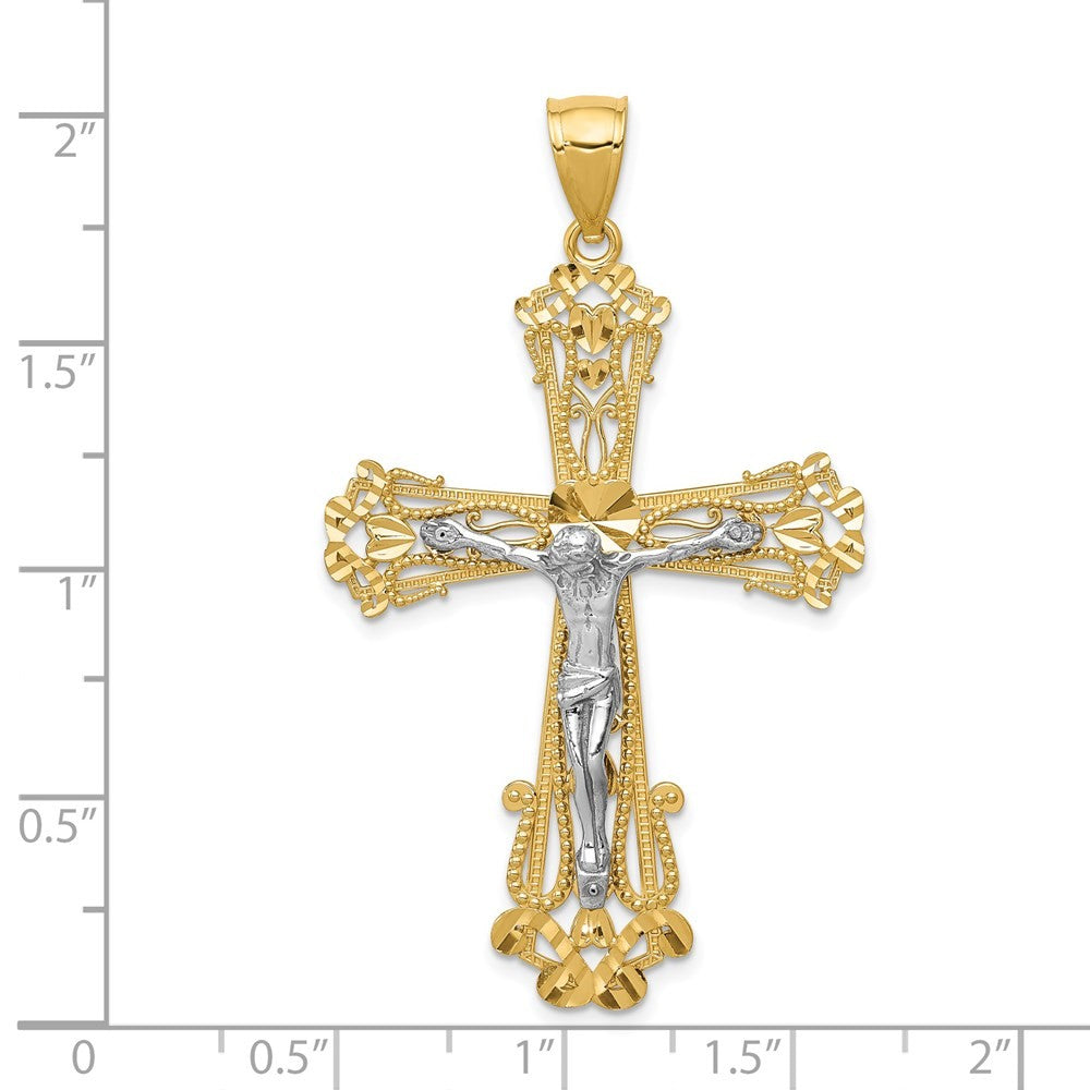 14k Two-Tone Gold Diamond-cut Crucifix Pendant