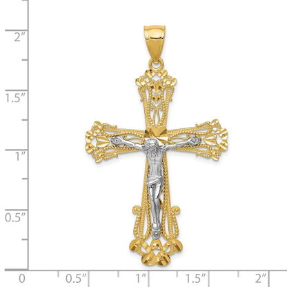 14k Two-Tone Gold Diamond-cut Crucifix Pendant