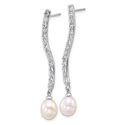 Sterling Silver White Teardrop Cultured Pearl & Cubic Zirconia Dangle Earrings