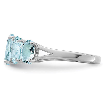 Sterling Silver Rhodium Aqua Ring Size 6