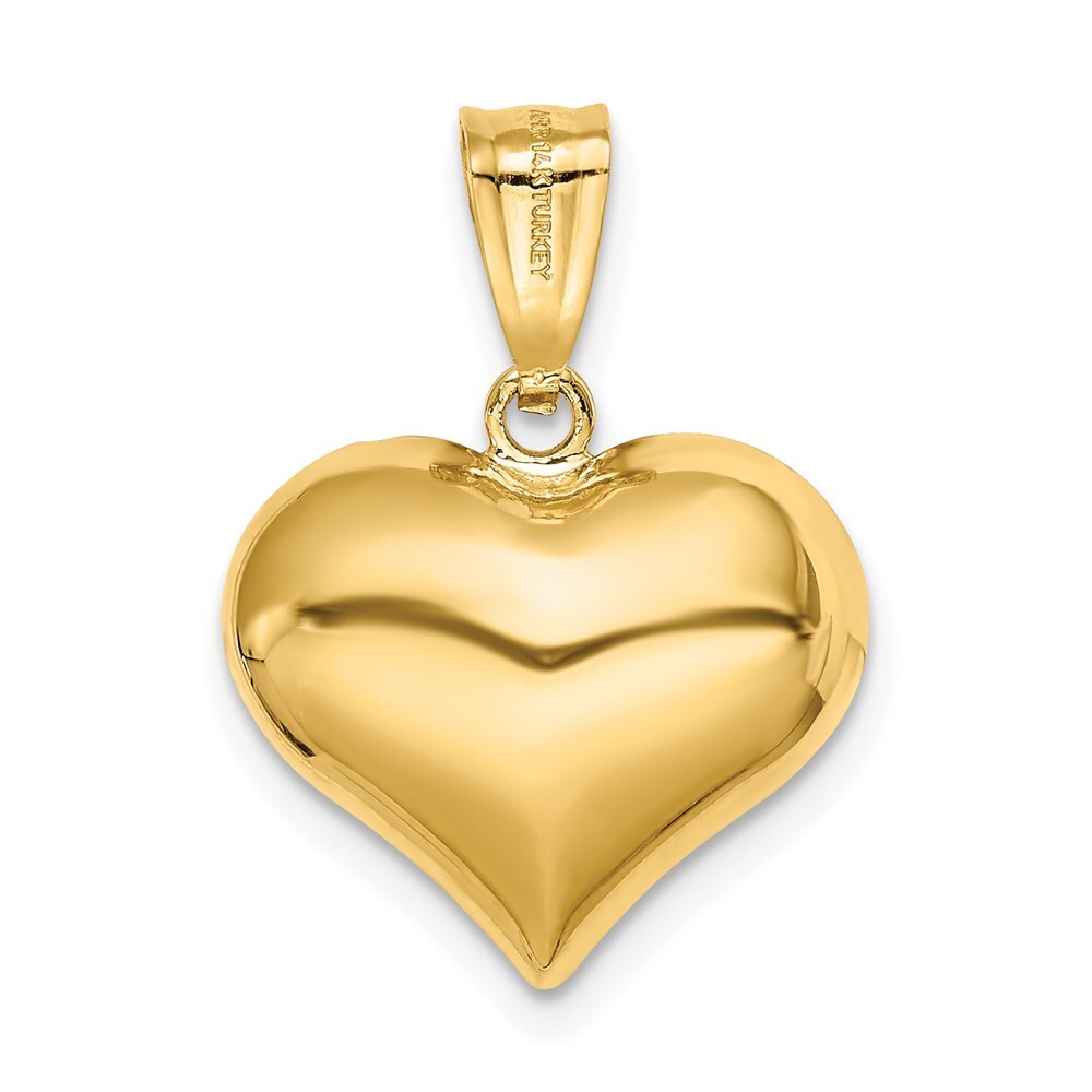 14k Yellow Gold Polished and Textured 3-D Heart Pendant for Women