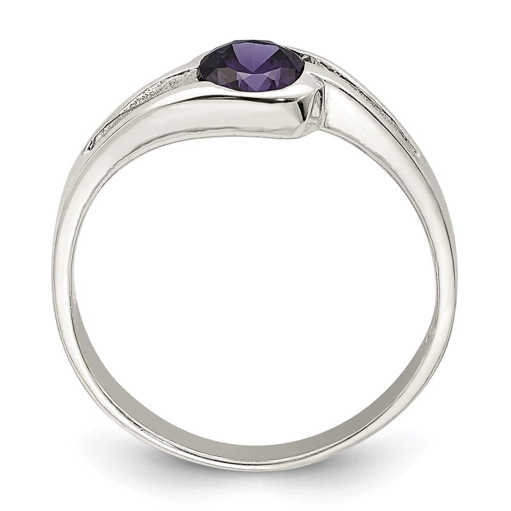 Sterling Silver Purple Round Bezel Cubic Zirconia Ring Size 6
