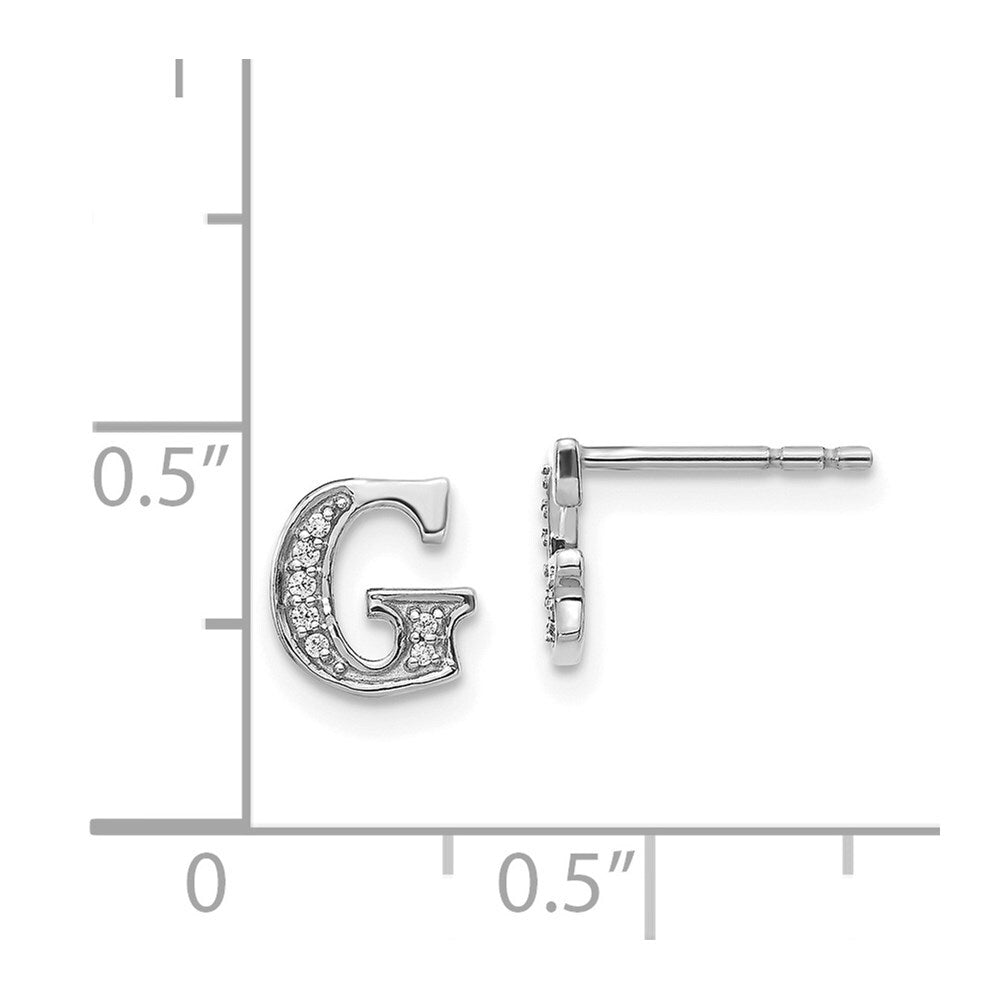 14k White Gold Diamond Initial G Stud Earrings Gift for Women