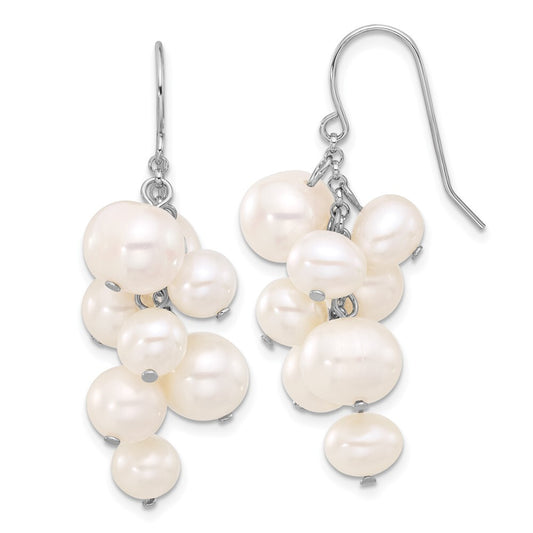 Sterling Silver 6-10mm White Near-Round Cultured Pearl Dangle Earrings