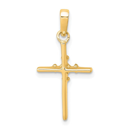 14k Yellow Gold .01ct. Diamond Polished Budded Cross Pendant for Women