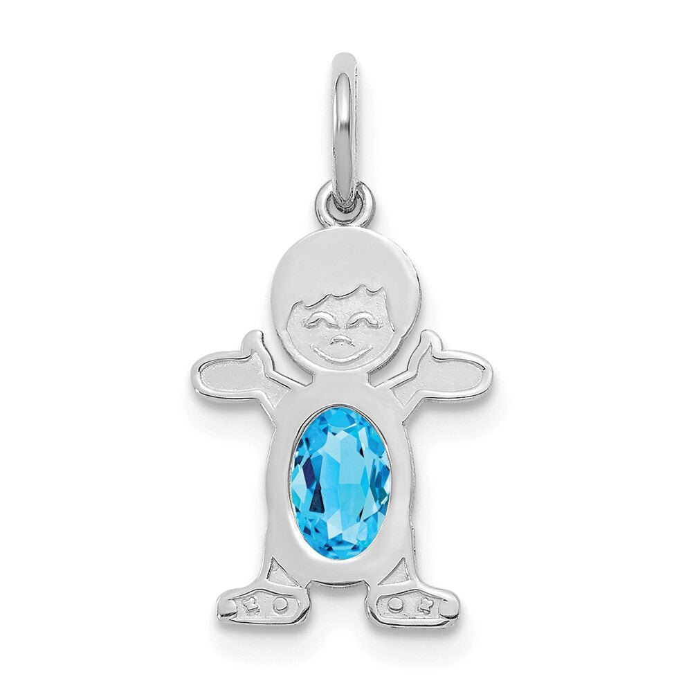 14k White Gold Boy 6x4 Oval Genuine Blue Topaz-December Pendant for Women