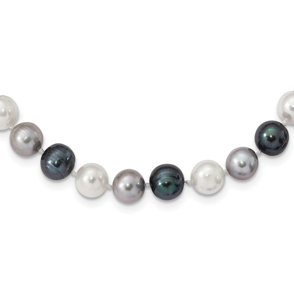 Sterling Silver Rhodium-plated 8mm Black, Green & Cultured Pearl Necklace 18"