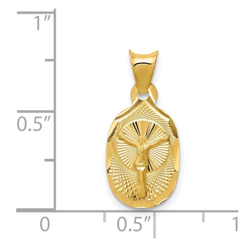 14k Yellow Gold Polished Diamond-Cut Corpus Oval Pendant for Women
