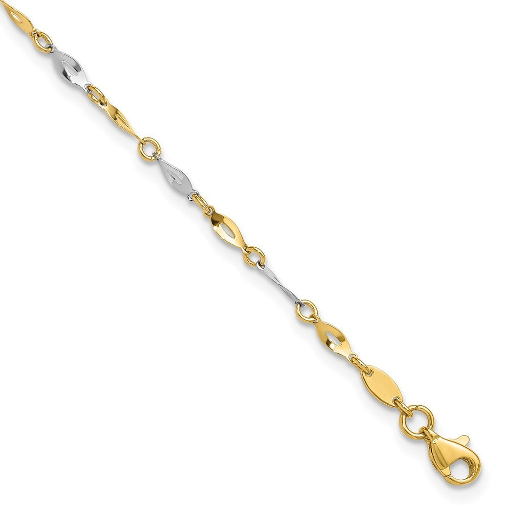 14K Two-Tone Polished Twisted Link 10" Anklet