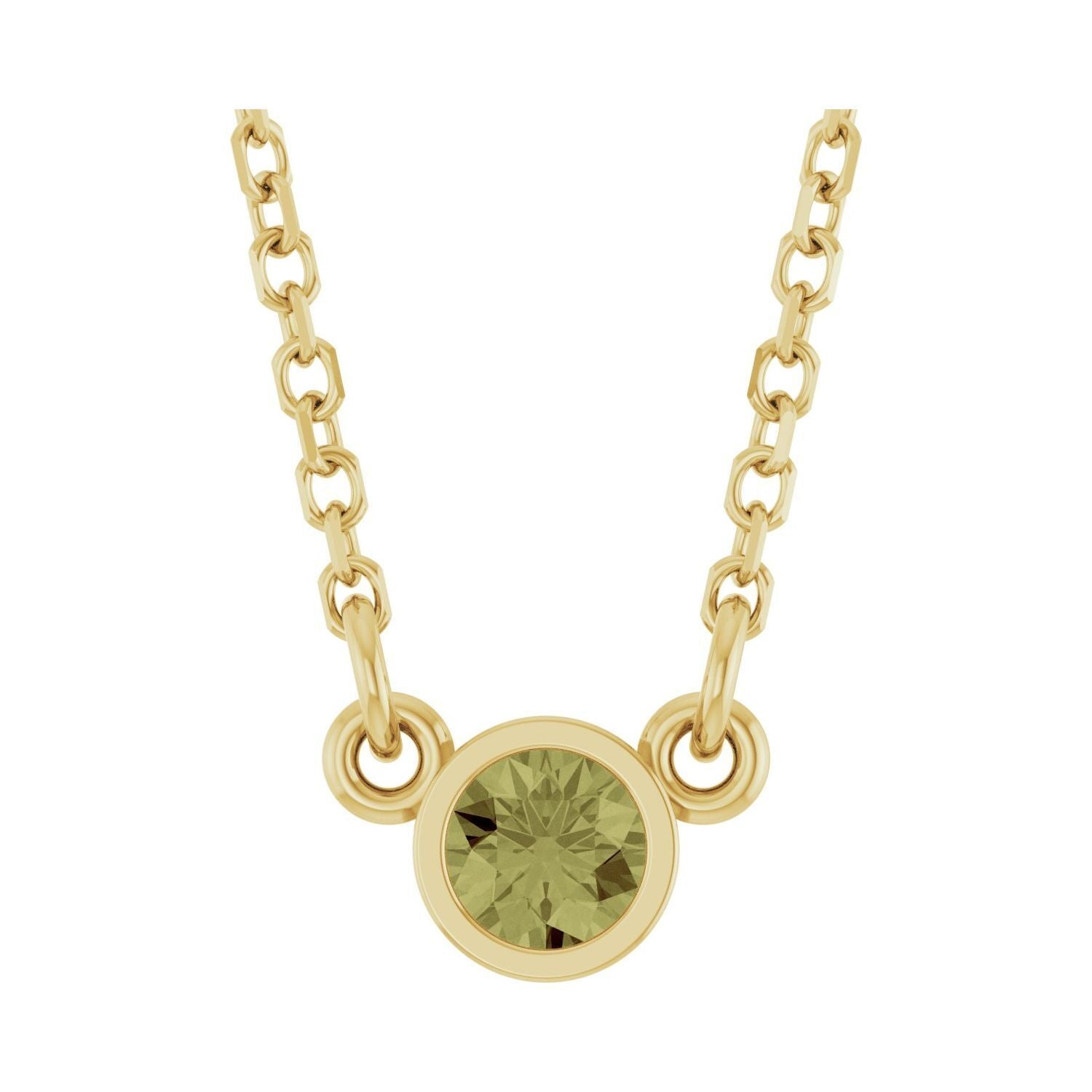 14k Yellow Gold Natural Green Sapphire Solitaire Pendant Necklace 18"