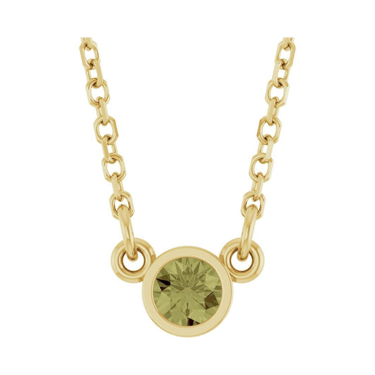 14k Yellow Gold Natural Green Sapphire Solitaire Pendant Necklace 18"