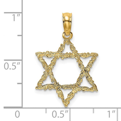 14k Yellow Gold Star Of David Charm Pendant for Women