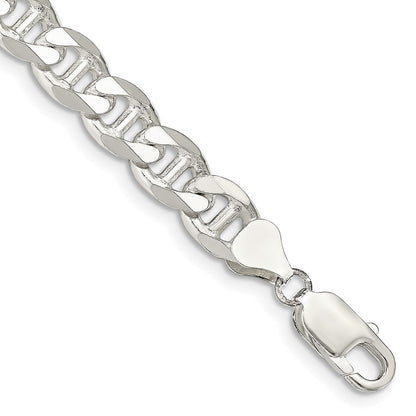 Sterling Silver 8.25mm Diamond-Cut Flat Anchor Curb Chain Bracelet