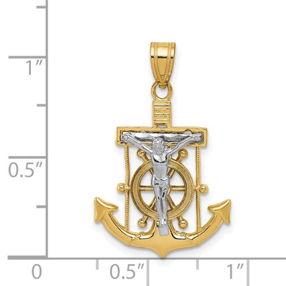 14k Two-tone Gold Diamond-cut Mariner's Cross Pendant for Women
